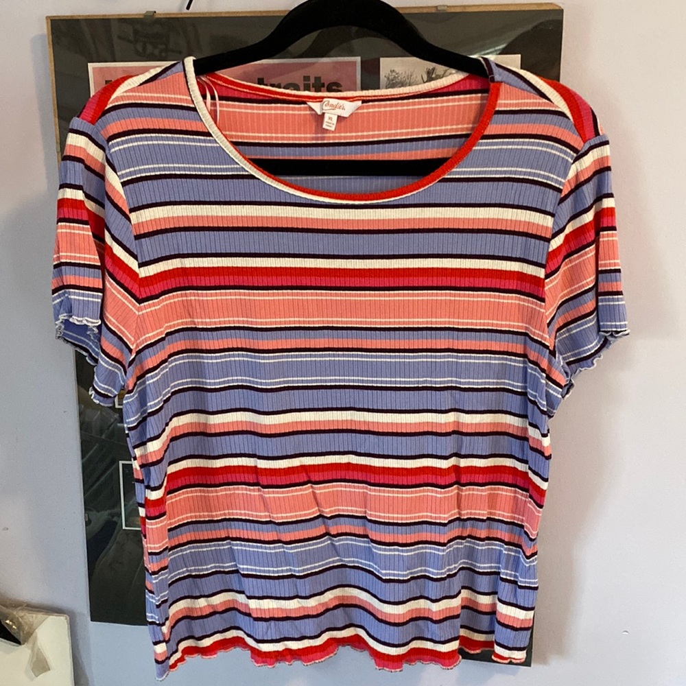 Candie’s short sleeve ribbed Pink, purple, red striped shirt